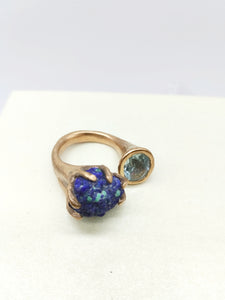 Anello bronzo Azzurrite e Topazio mis  13 / 14