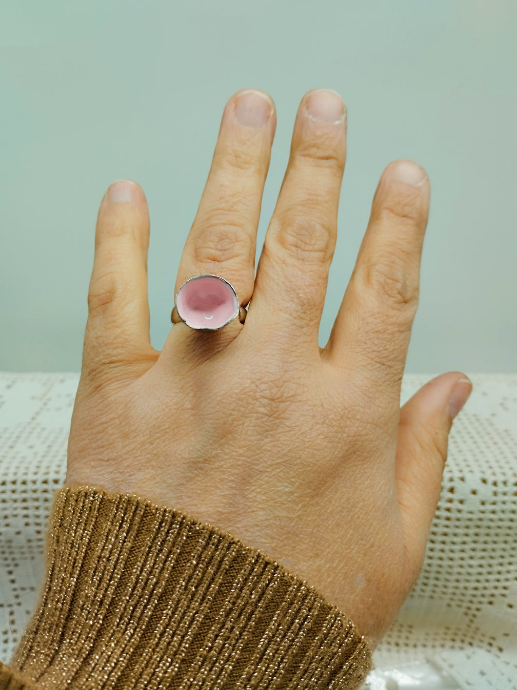 Anello argento e smalto VULCANO Rosa pallido mis.8