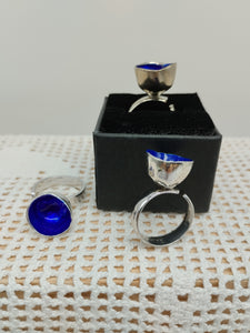 Anello argento e smalto VULCANO Blu  mis. 13