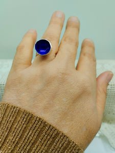 Anello argento e smalto VULCANO Blu  mis. 13