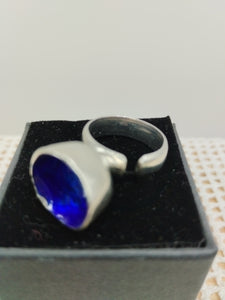 Anello argento e smalto VULCANO Blu  mis. 13