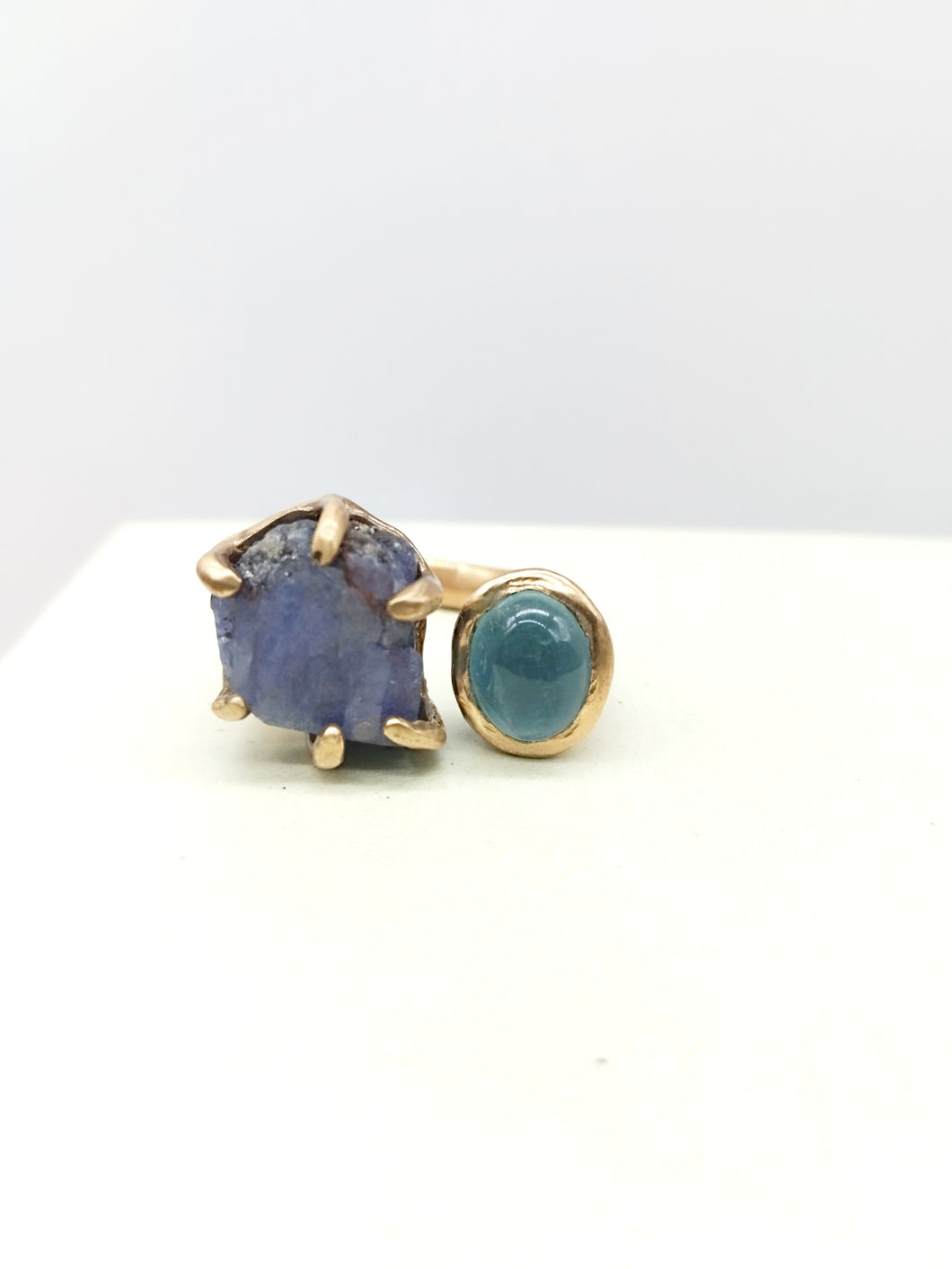 Anello bronzo Tanzanite e acquamarina  Size 11 / 12