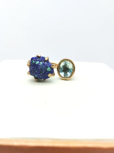 Anello bronzo Azzurrite e Topazio mis  13 / 14