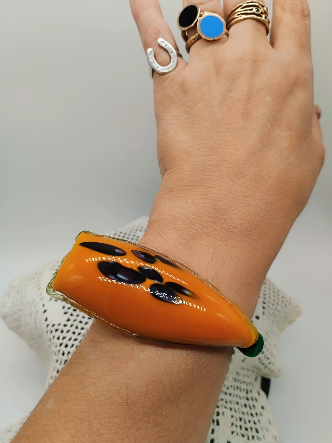 Bracciale vetro STONE SENAPE NERO