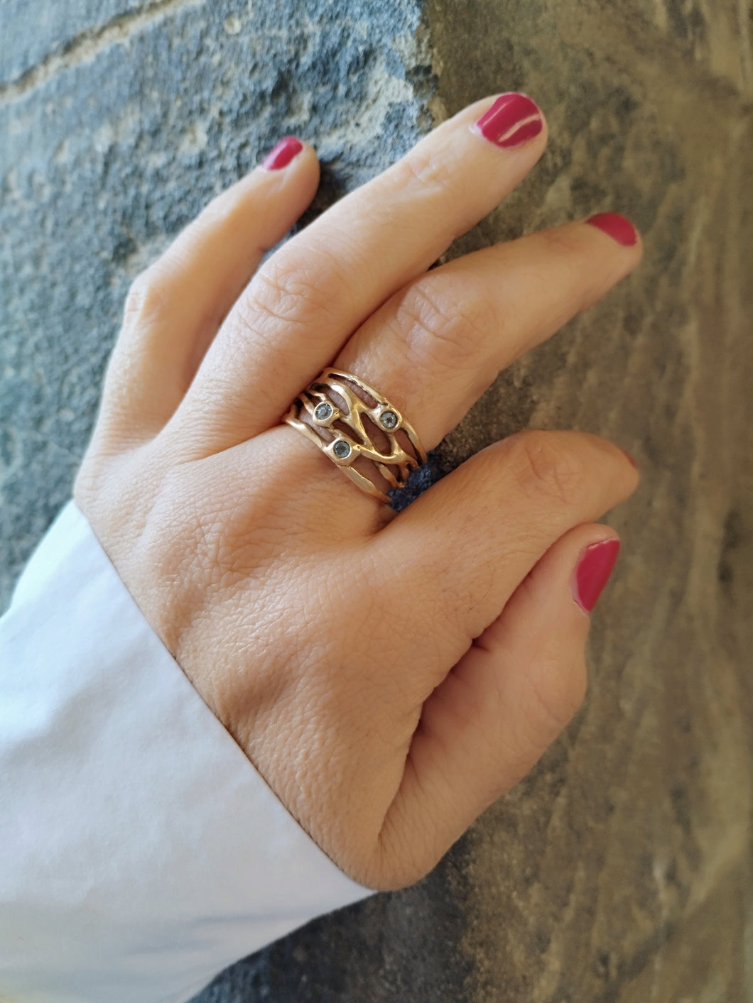 Anello bronzo e TOPAZI MISURA 19 / 20 ALGHE