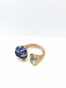 Anello bronzo Azzurrite e Topazio mis  13 / 14