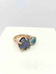 Anello bronzo Tanzanite e acquamarina  Size 11 / 12