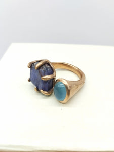 Anello bronzo Tanzanite e acquamarina  Size 11 / 12