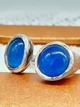 将图片加载到图库查看器，Anello argento e due agate blu Mis 11/12