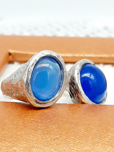 Anello argento e due agate blu Mis 11/12