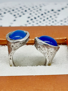 Anello argento e due agate blu Mis 11/12