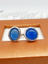 将图片加载到图库查看器，Anello argento e due agate blu Mis 11/12