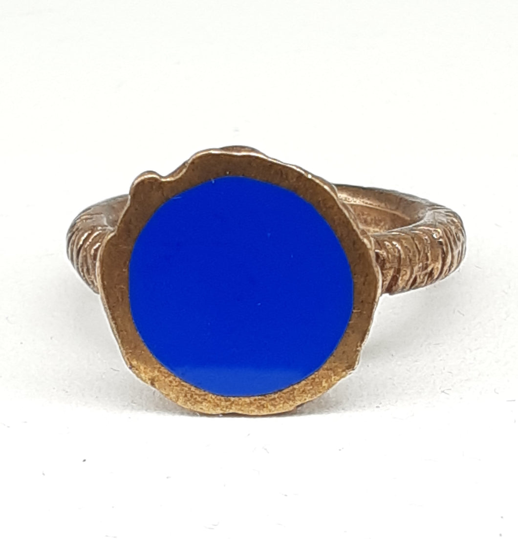 Anello  bronzo e smalto/enamel BLU SCURO