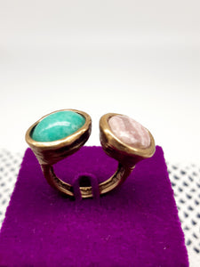 Anello bronzo, amazzonite e diaspro rosa