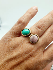 Anello bronzo, amazzonite e diaspro rosa