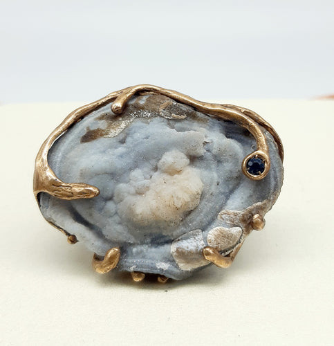 Anello bronzo, geode e zaffiro Misura 16