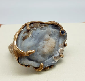 Anello bronzo, geode e zaffiro Misura 16