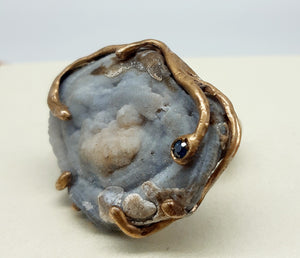 Anello bronzo, geode e zaffiro Misura 16