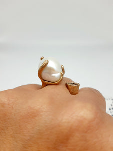 Anello bronzo, perla e diamante