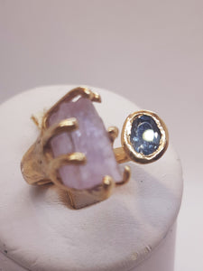 Anello bronzo, kunzite e acquamarina Mis 14/15