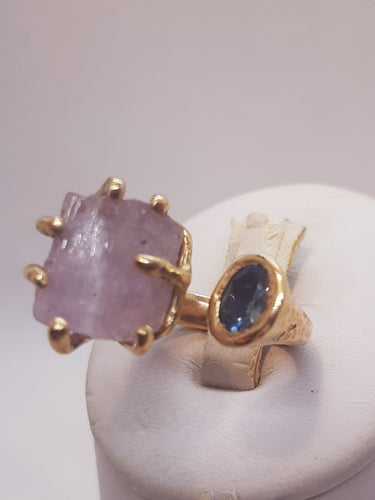 Anello bronzo, kunzite e acquamarina Mis 14/15