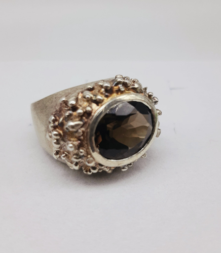 Anello silver  e QUARZO FUME' Mis  14